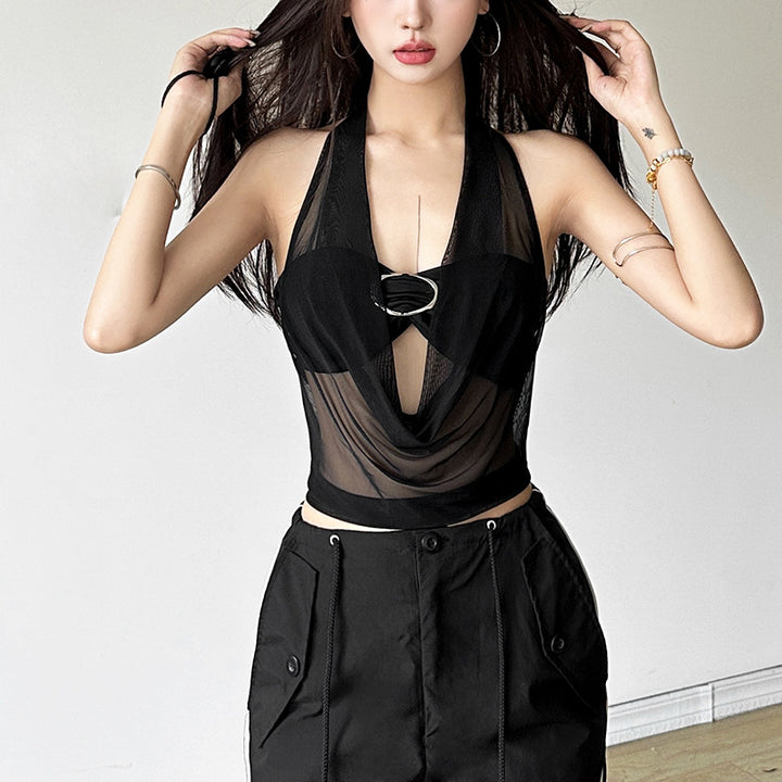 Damer elegant Crop-Top med gennemsigtige accenter og raffineret snit Stilla