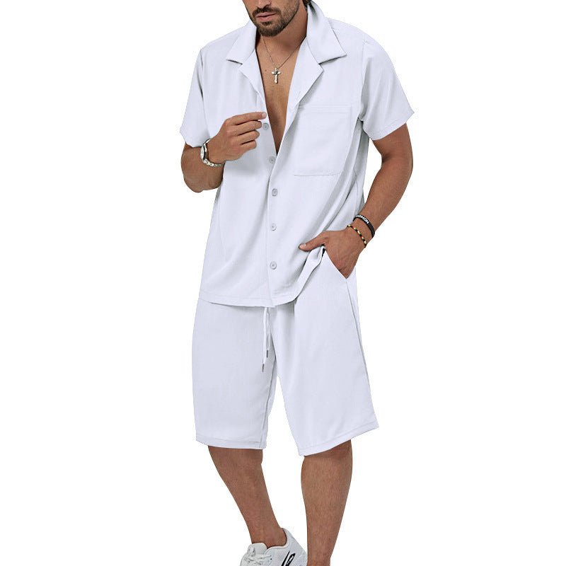 Herrer Sommerligt Fritids-Sæt med Kortærmet Skjorte og Casual Shorts Stilla