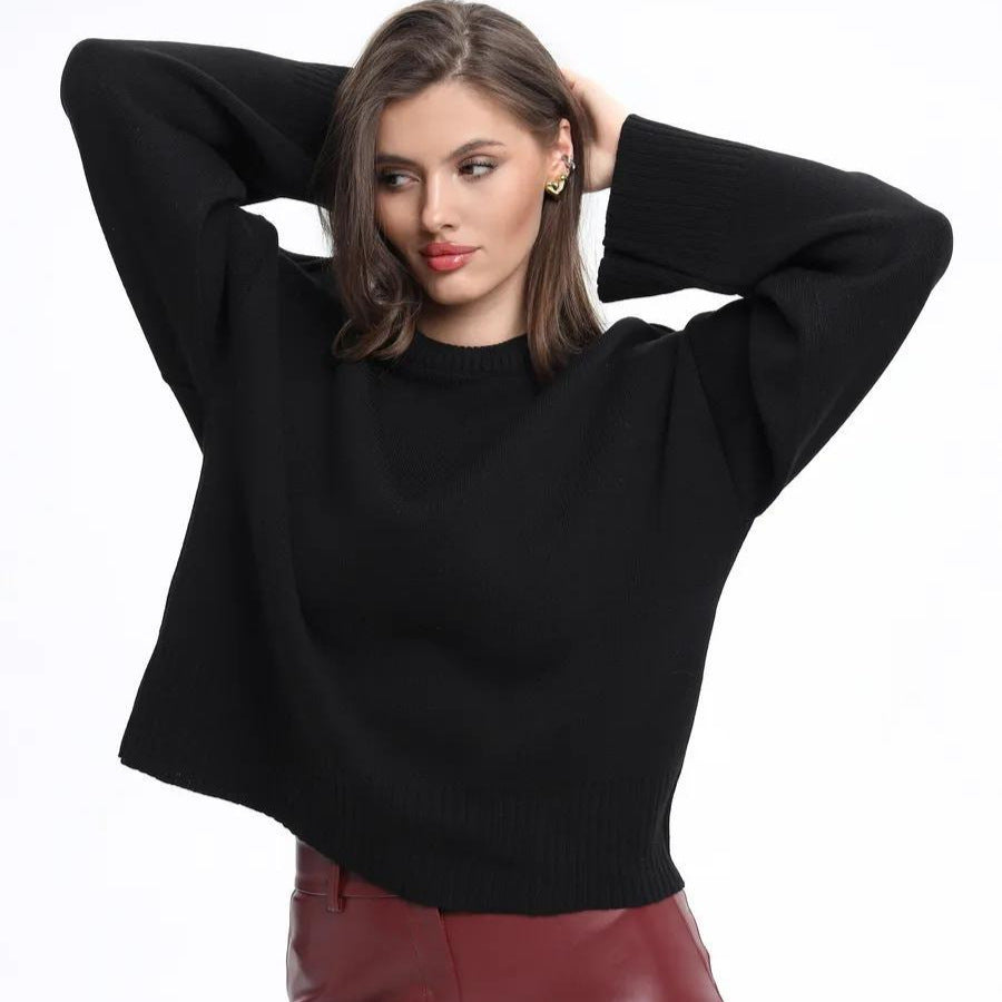 Dame Cozy Sweater med Løs Pasform og Struktureret Strikket Mønster Stilla