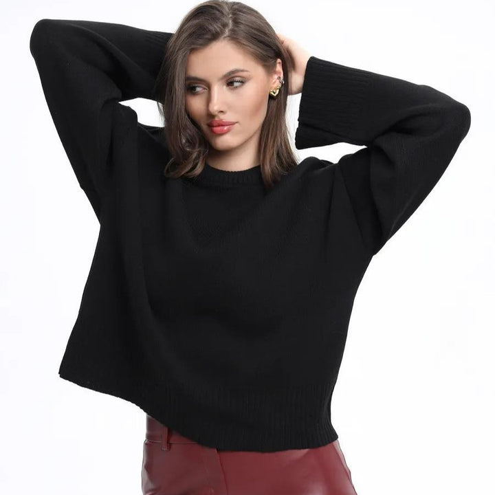Dame Cozy Sweater med Løs Pasform og Struktureret Strikket Mønster Stilla