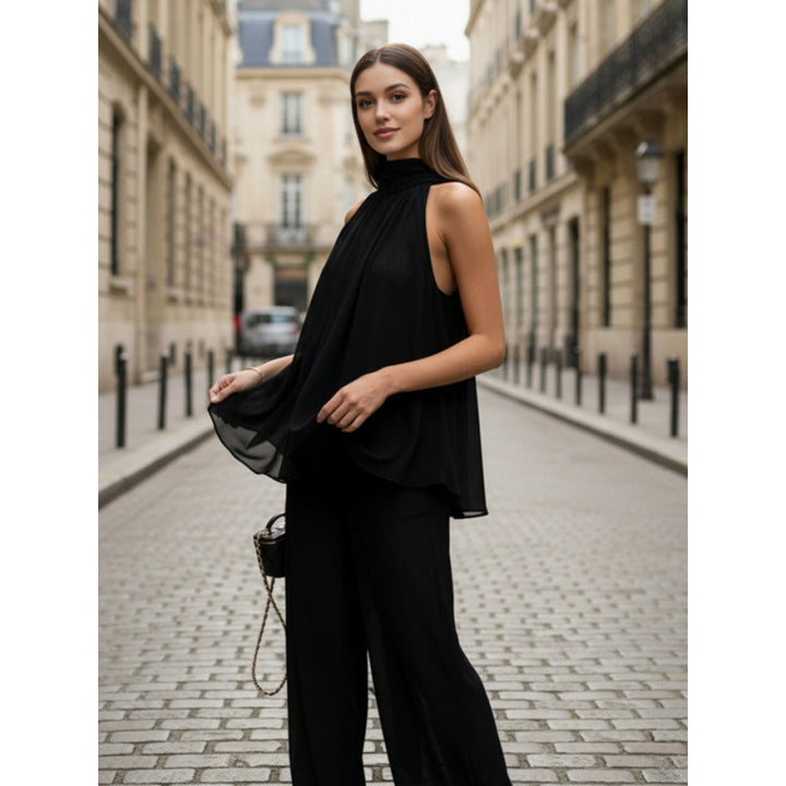 Damer Elegant chiffon top med dyb vandfaldudskæring og flydende stof Skovae