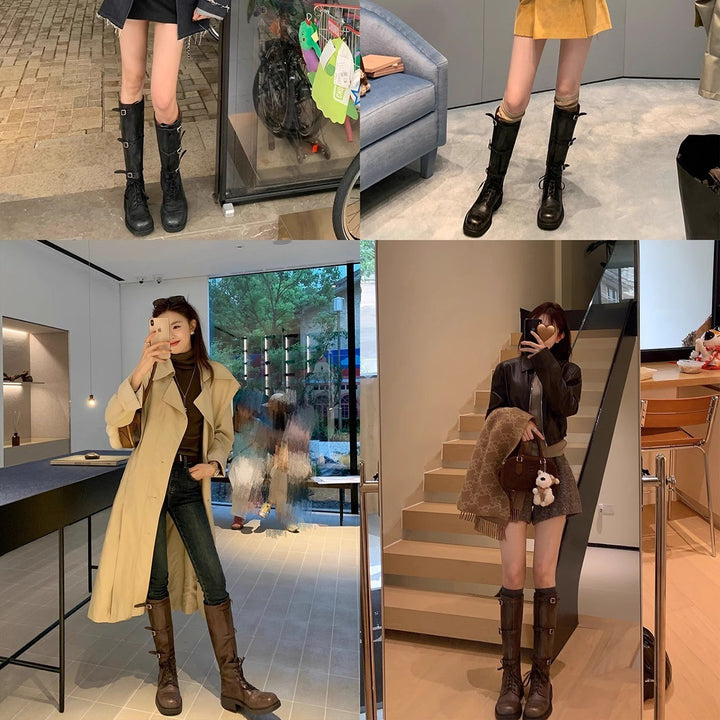 Dame Knælange Combat Boots Stilla
