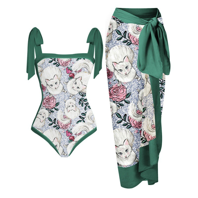 Dame Bikini-sæt med blomsterdesign og elegant overkjole Skovae