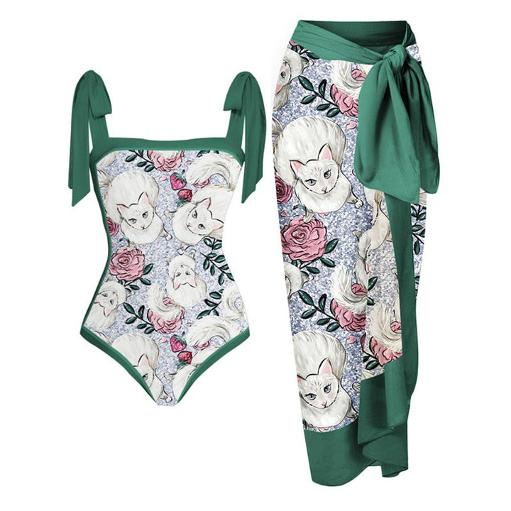 Dame Bikini-sæt med blomsterdesign og elegant overkjole Skovae