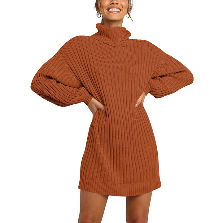 Dame Oversized Strikkjole med høj krave Stilla
