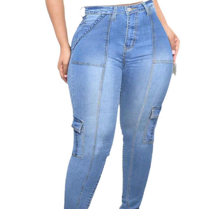 Dame Cargo Skinny Jeans med høj talje og praktiske sidelommer Stilla