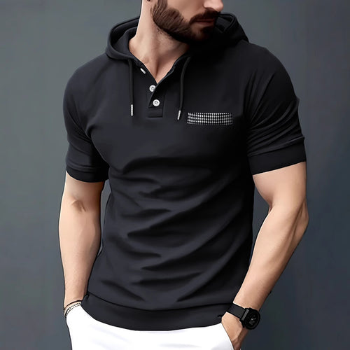 Herre polo shirt med hætte og struktureret stof Stilla