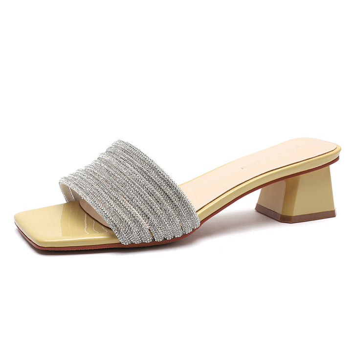 Femme Strass-dekoreret Blokhæl Slide Sandaler Stilla