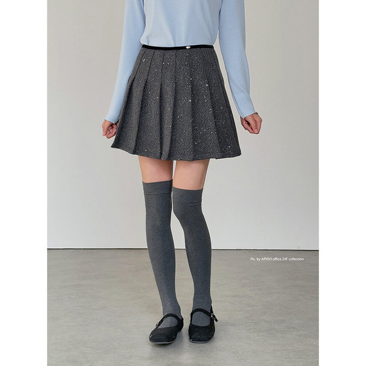 Damer Plisseret Mini Skirt med glitrende detaljer og elastisk talje Stilla