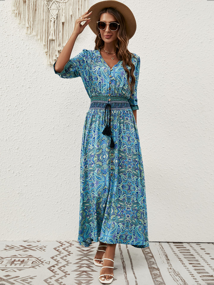 Dame Bohemian Lange Knapluknings Maxi Kjole Stilla