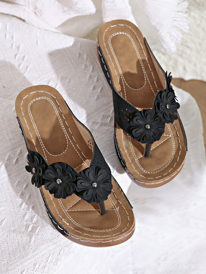 Dame Komfortable Tåsplit Sandaler med dekorative Blomster og ergonomisk Sål Stilla