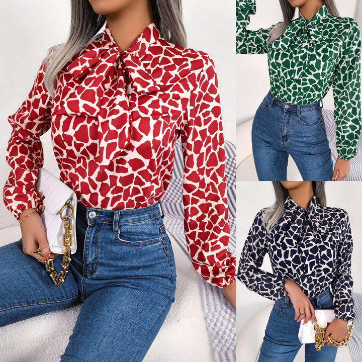 Damer Elegant Bluse med Sløjfe Krave og Dyreprint Stilla