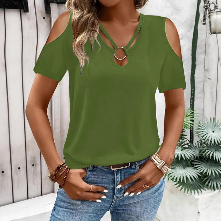 Dame afslappet T-shirt med cut-out ærmer og ringdetalje Stilla
