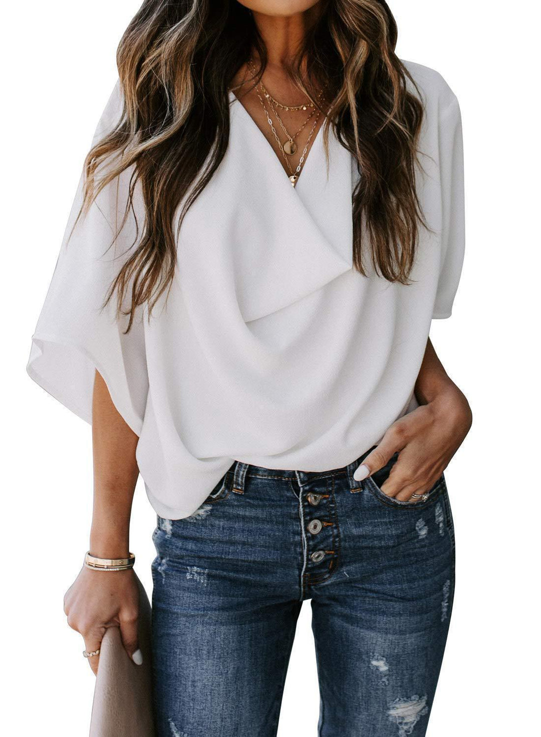 Damer elegant oversized top med drapering Stilla