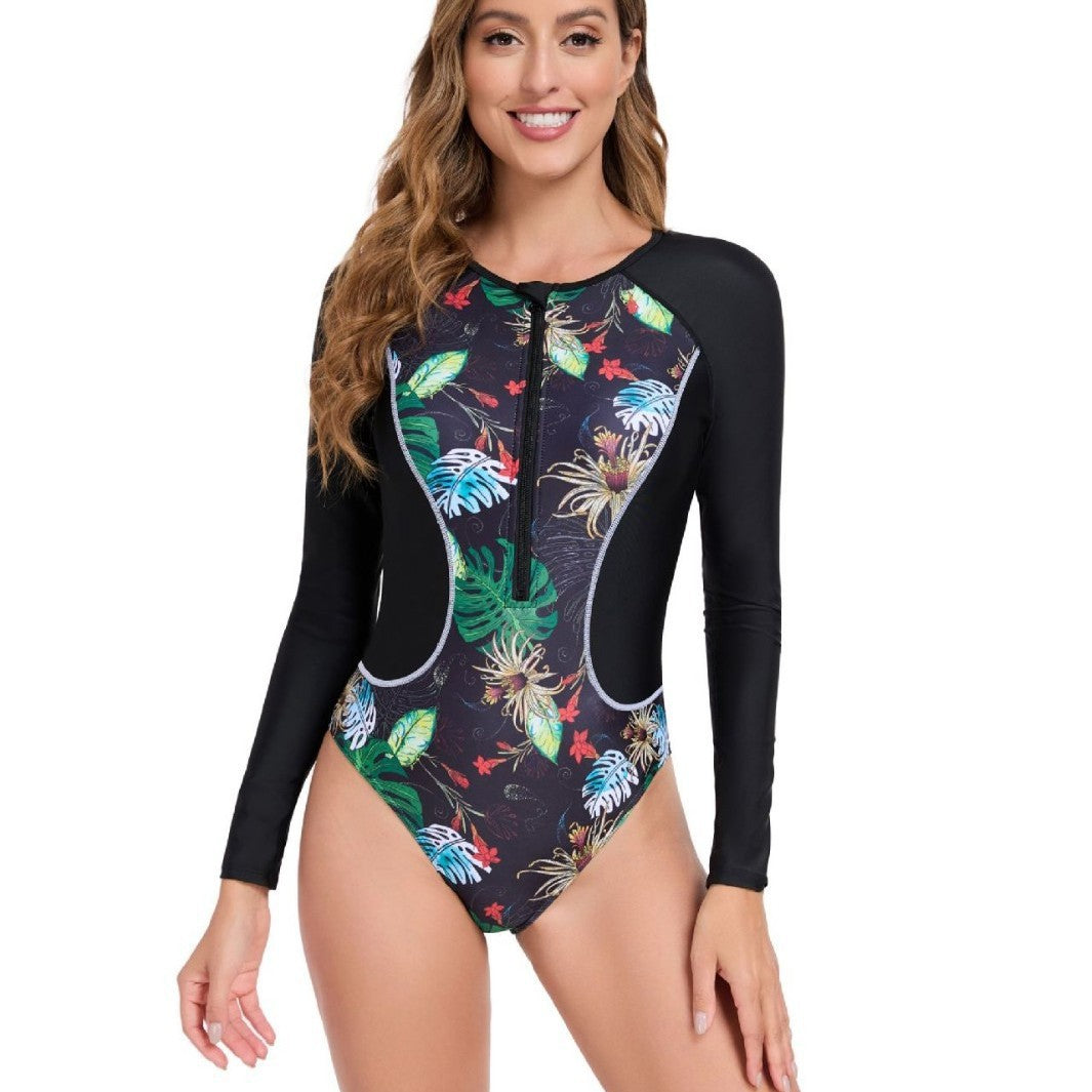 Dame Ét One Piece Badedragt med blomsterprint og lange ærmer Stilla