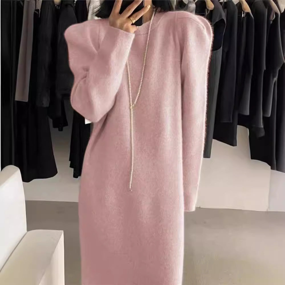 Femme Elegante Lange Oversized Strikkjole med Puffærmer Stilla
