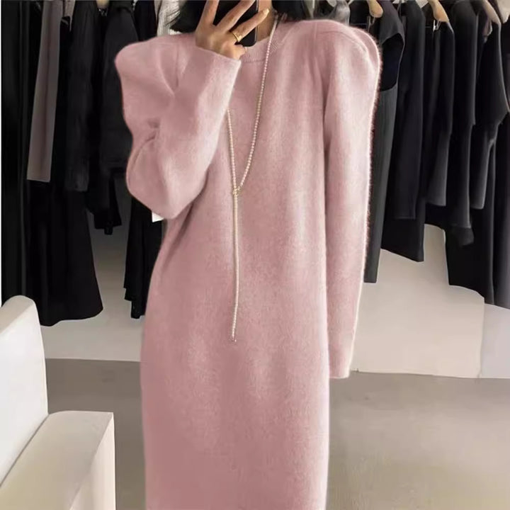 Femme Elegante Lange Oversized Strikkjole med Puffærmer Stilla