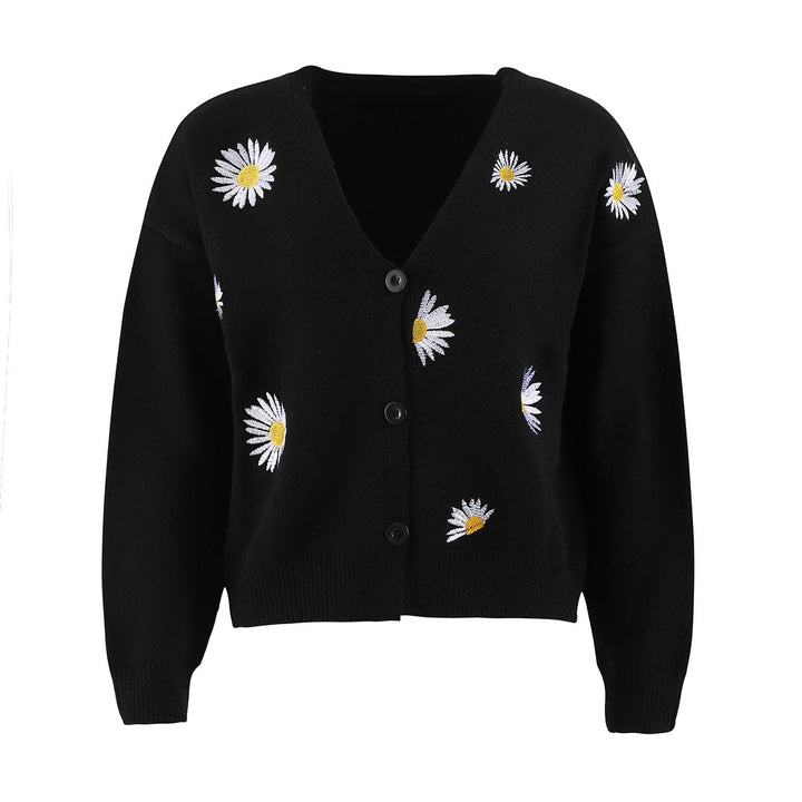 Dame strikjakke med floralt design Stilla