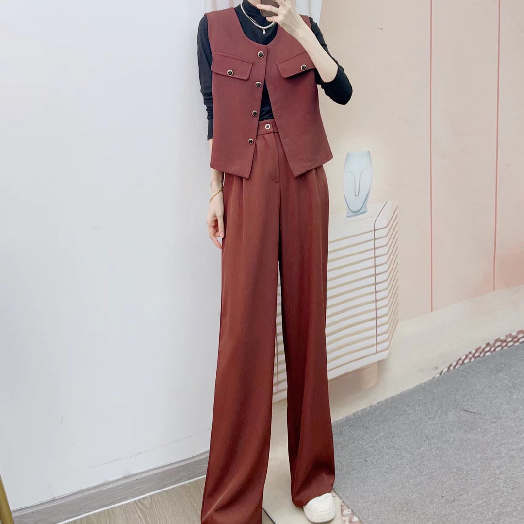 Damer Elegant Blazer-Bukser-Sæt med fint stof og fashionable knapdetaljer Stilla