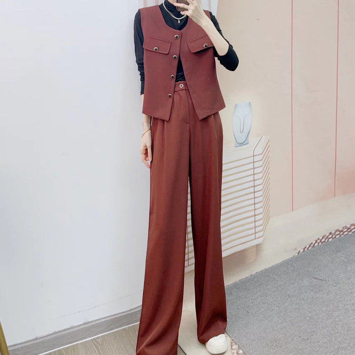 Damer Elegant Blazer-Bukser-Sæt med fint stof og fashionable knapdetaljer Stilla