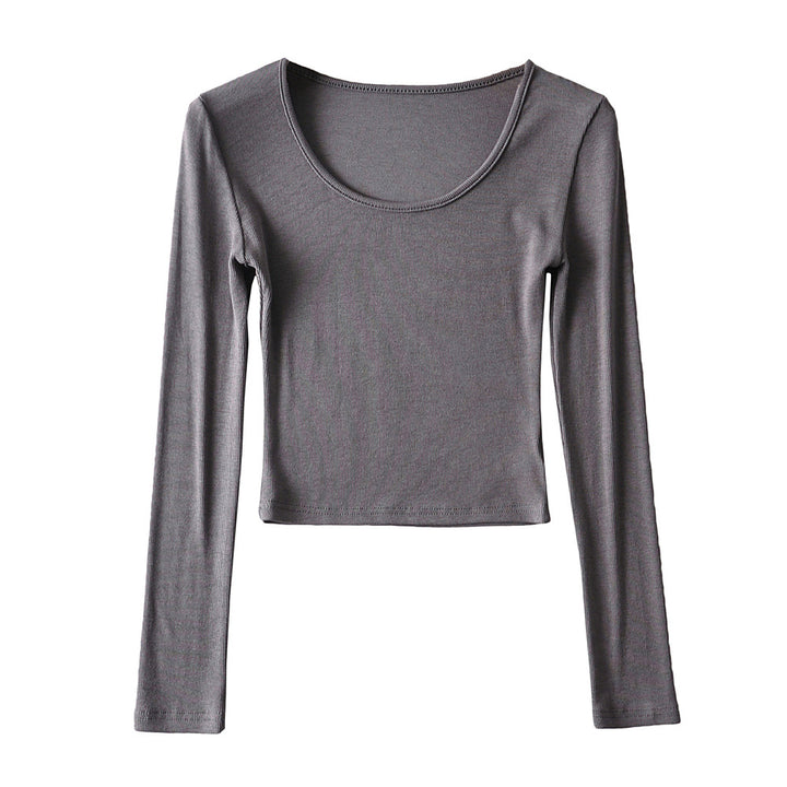 Dame afslappet langærmet cropped shirt med rund udskæring og figursyet snit Stilla