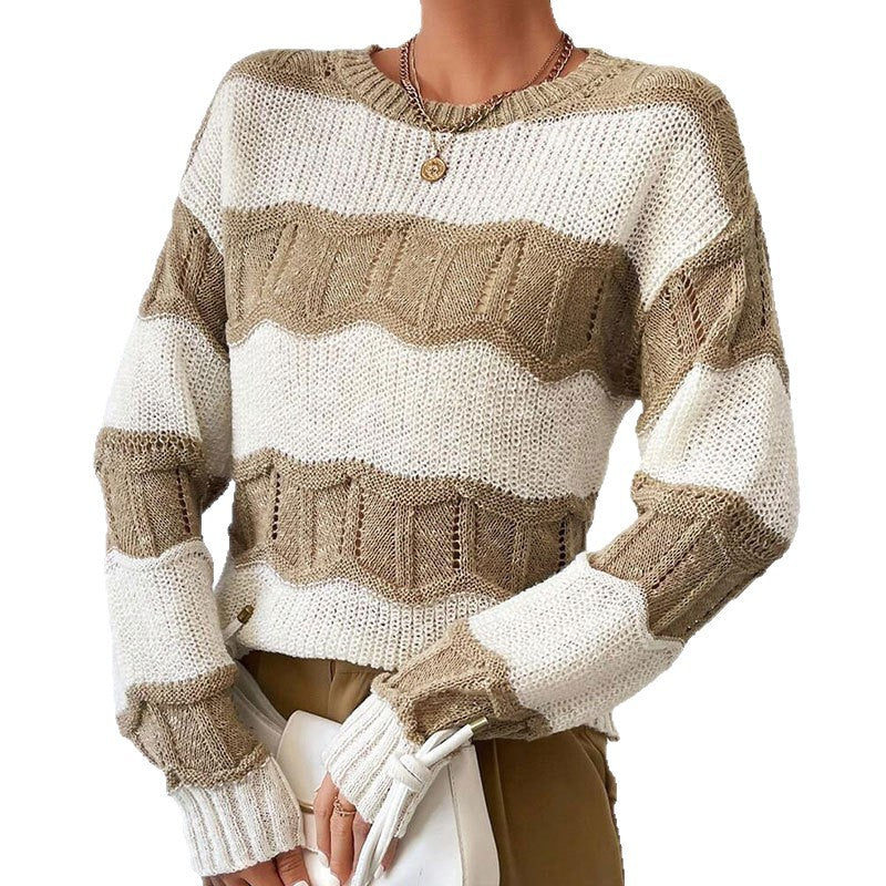 Kvinders afslappede strikket sweater med bølgestruktur og lange ærmer Stilla