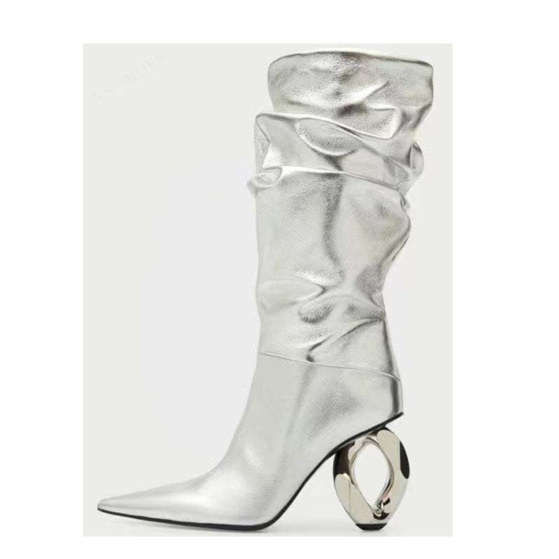 Femme Over-knæ Slouchy Stiletto-støvler med unikt hældesign Stilla