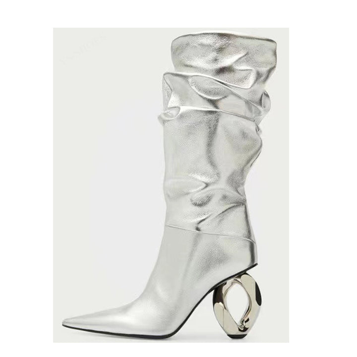 Femme Over-knæ Slouchy Stiletto-støvler med unikt hældesign Stilla