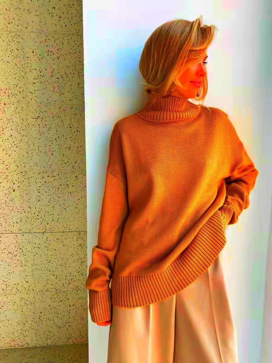 Dame elegant rullekrave sweater i fint strik Stilla