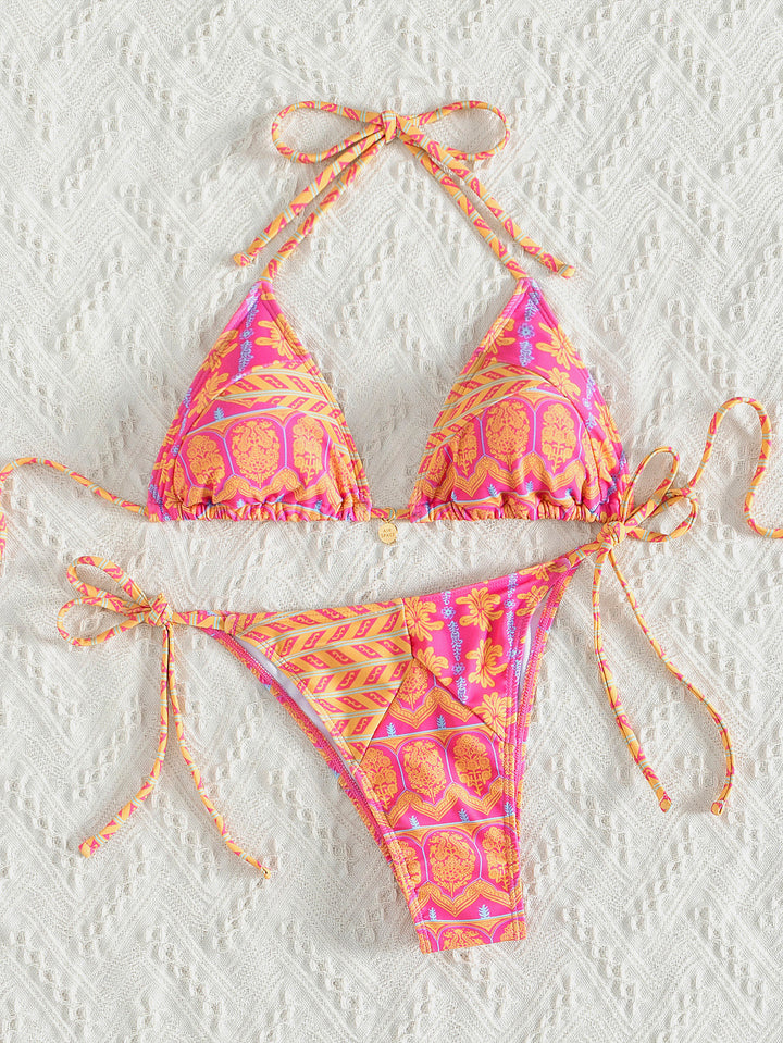 Dame triangel-bikini med legende palmeprint Skovae