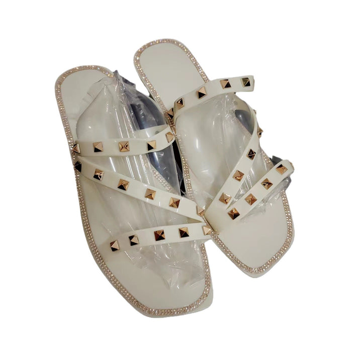 Dame Stilfulde badeslipper med glimmerpynt og gyldne nitter Stilla