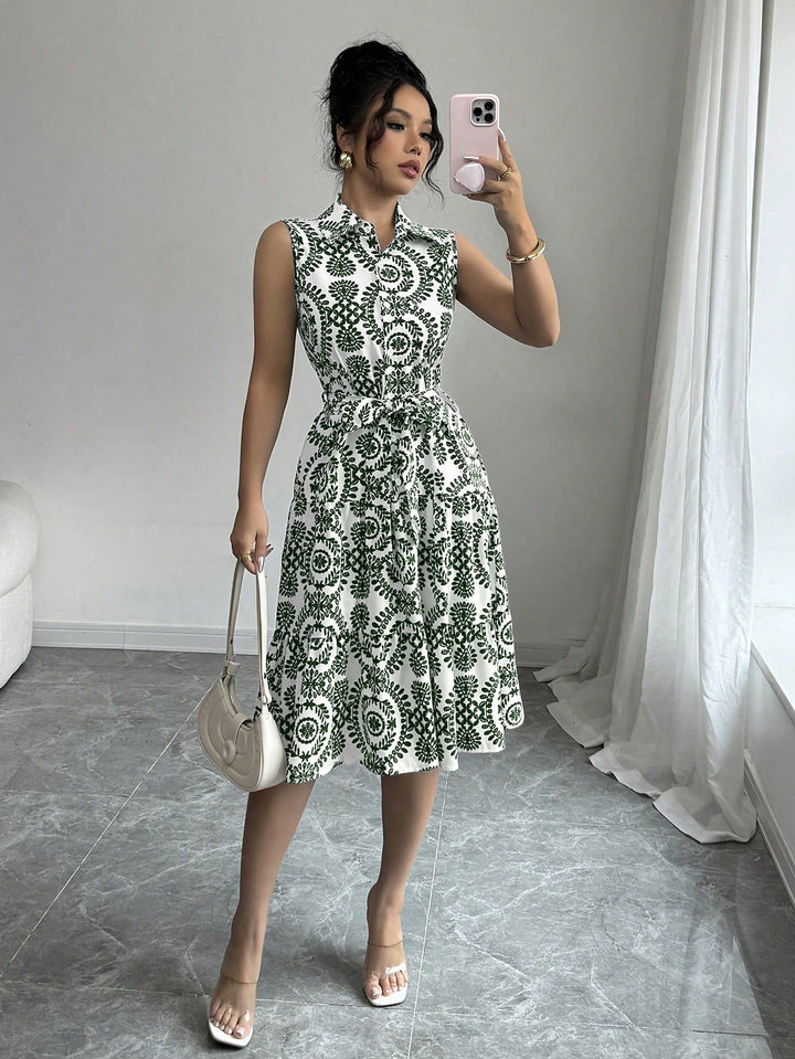 Damekjole med blomsterprint og taljerbart bælte Stilla