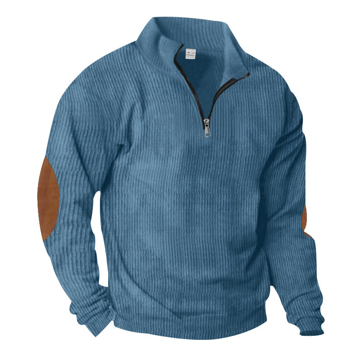Herre fleece-pullover med halv lynlås og elegante læderdetaljer Stilla