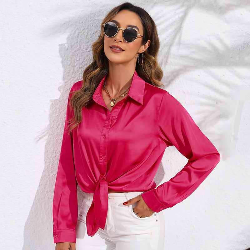 Dame elegant knyttet bluse i satin Stilla