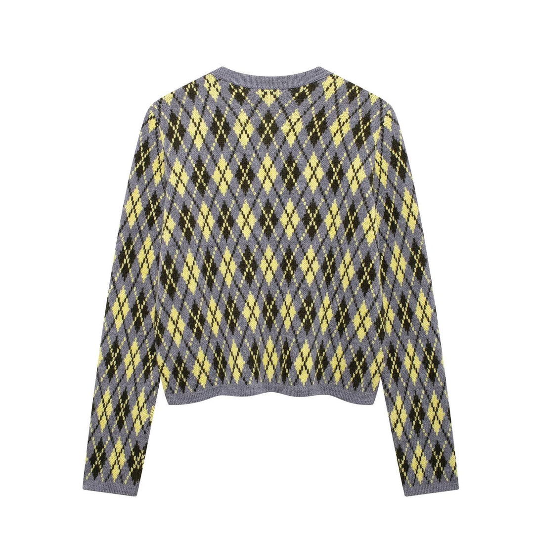 Femme Argyle-mønster strikcardigan Stilla