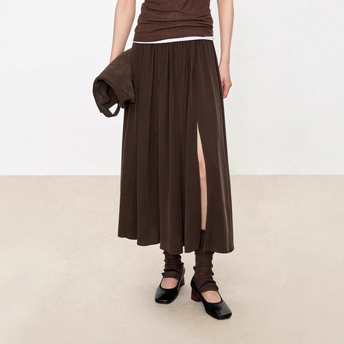 Dame flydende midi-nederdel i let chiffon med elastisk talje og elegant fald Stilla