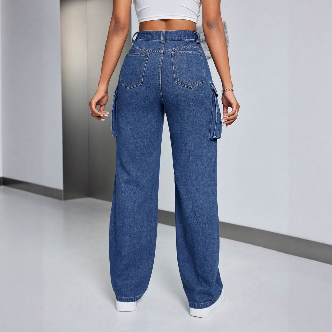 Dame cargo jeans med høj talje og sidelommer Stilla
