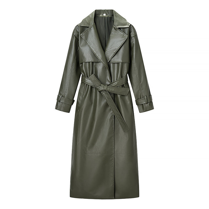 Kvindernes elegante trenchcoat i moderne look med faux læder og talje bælte Stilla
