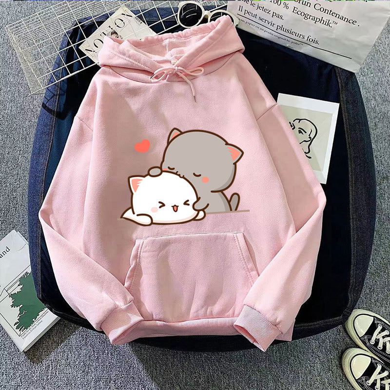 Kvinders hætte sweatshirt med sødt katte design Skovae