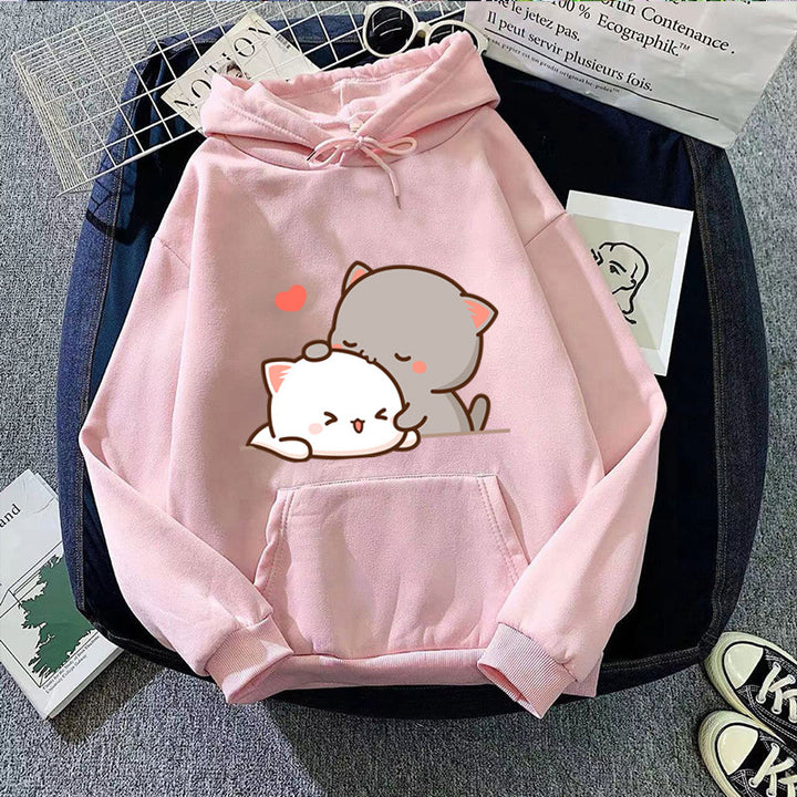 Kvinders hætte sweatshirt med sødt katte design Skovae