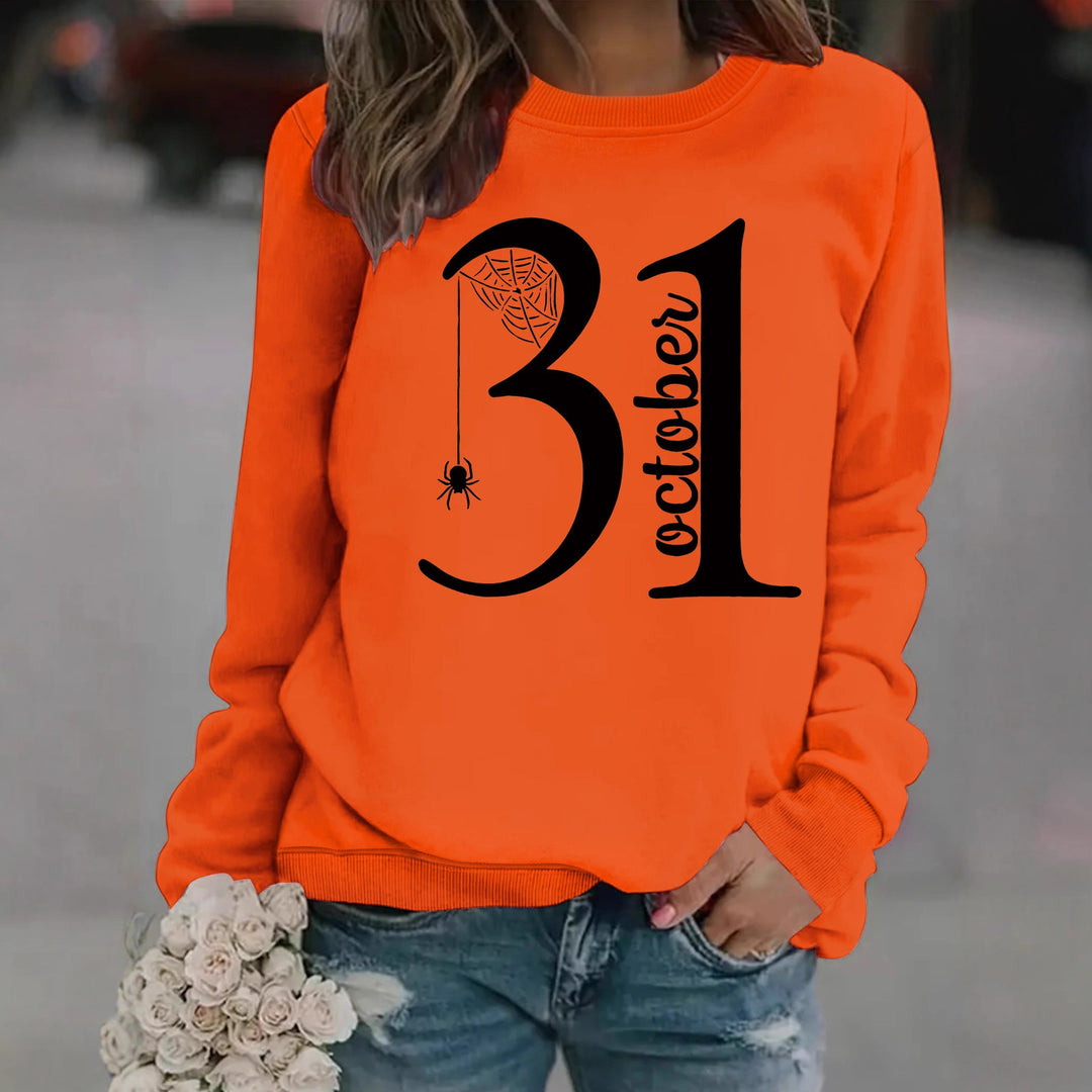 Kvindernes sweatshirt med kreativ Halloween-motiv og behagelig pasform Stilla