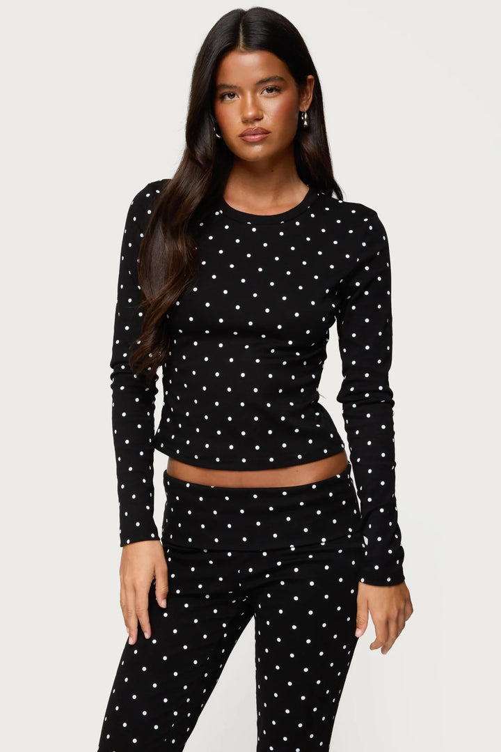 Dame Langærmet Polka-Dots Overdel og Leggings Set Skovae