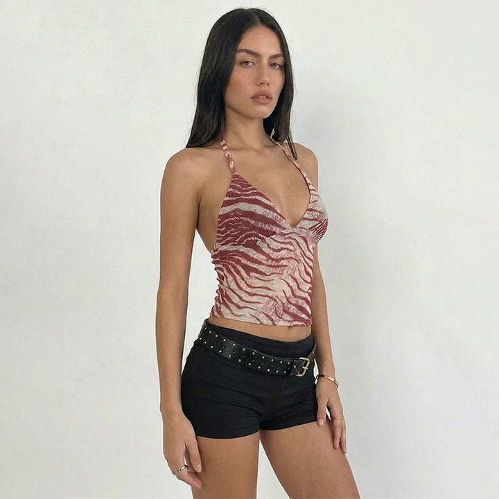 Damen Halter-Top mit exotischem Tiermuster und figurbetontem Schnitt Skovae