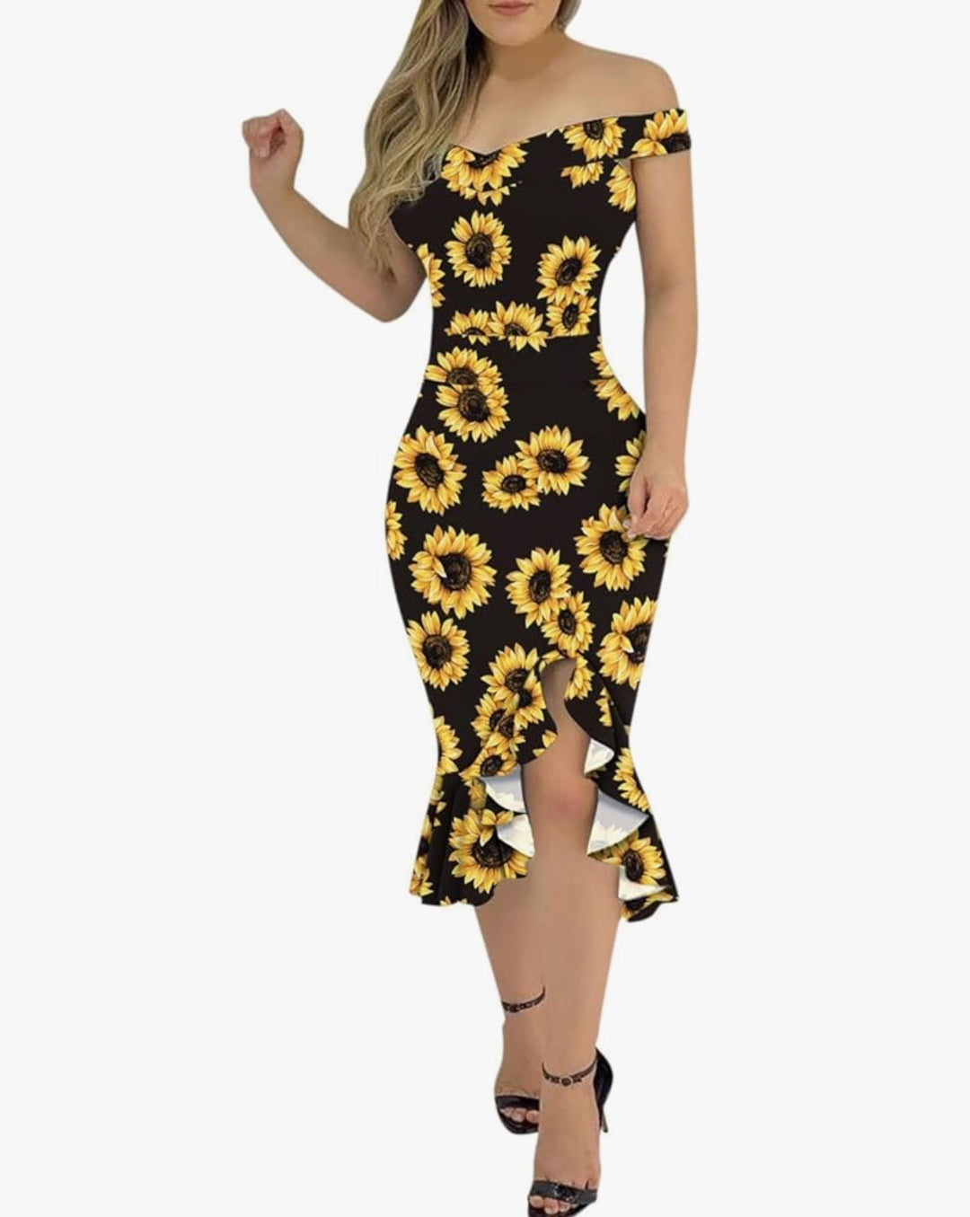 Dame Off-Shoulder Volants Midi Kjole Stilla
