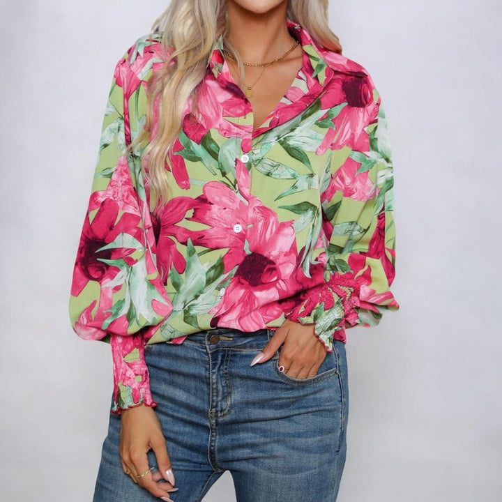 Stilla | Elegant Bluse skjorte med blomster mønster