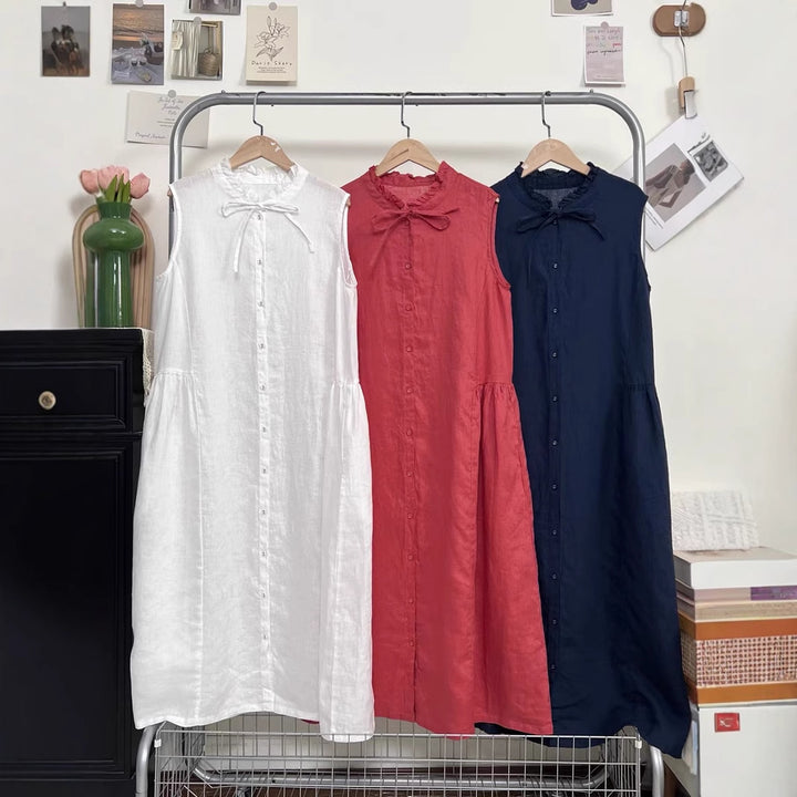Dame Elegant Ærmeløst Midi-Kjole med Flæsekanter Stilla