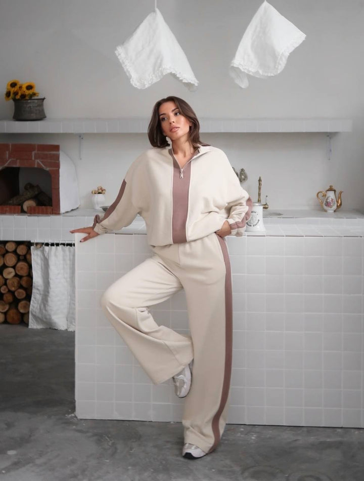 Kvindernes trendy sport loungewear sæt med elegant lynlås Skovae