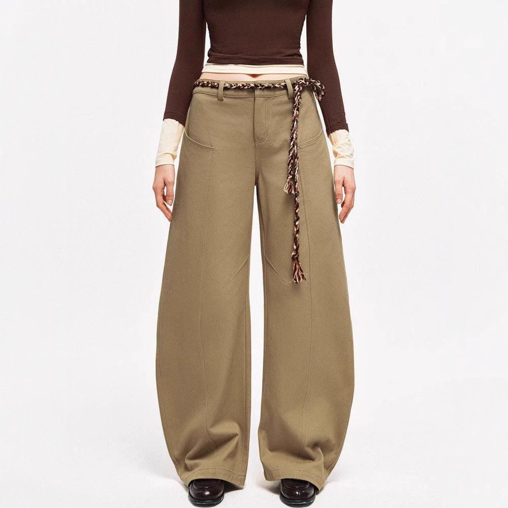 Kvinders brede chino bukser med elegant design og flettet bælte Stilla