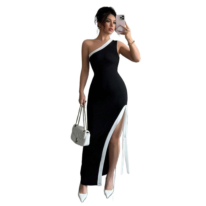 Kvindernes Bodycon Aftenkjole med Asymmetrisk Uddybning og Side Slids Stilla