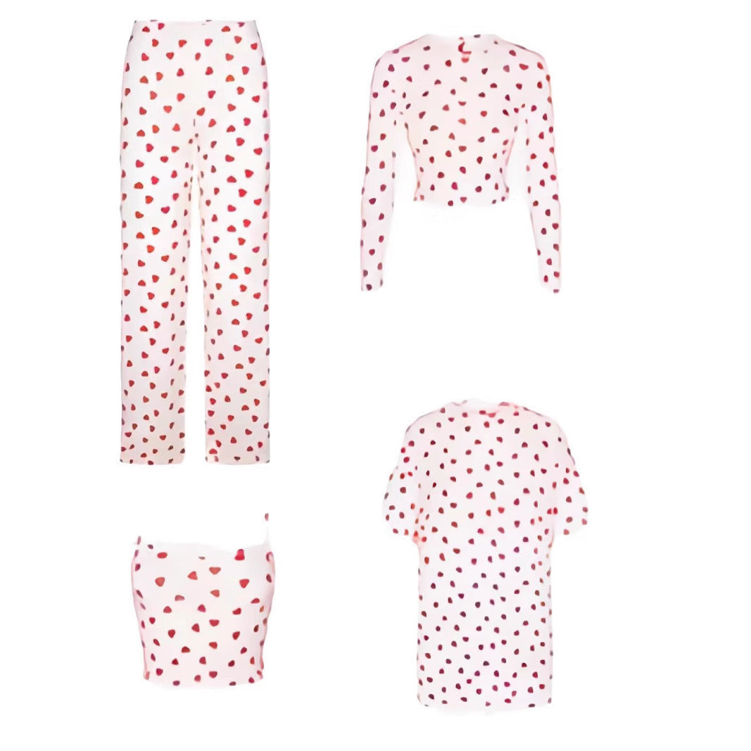 Damer Hjerte Tryk Spaghetti Stropper Crop Top Stilla